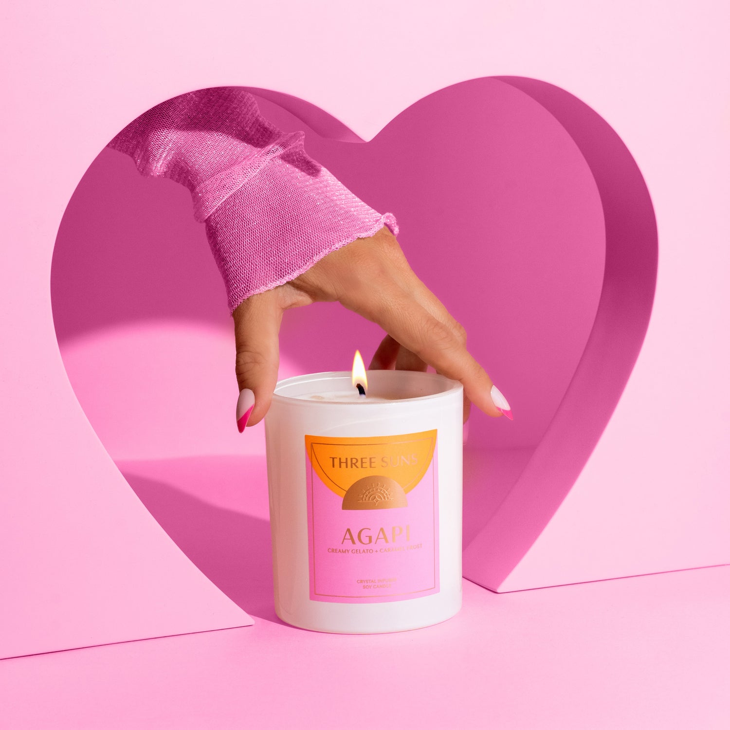 Rose Quartz scented soy wax candle providing a soothing and elegant aroma for relaxation and ambiance