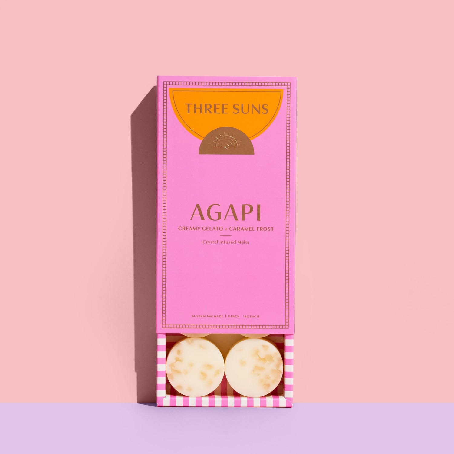 Crystal Soy Wax Melts Set by Three Suns, infused with healing crystals and triple-scented fragrance, eco-friendly hand-poured melts, premium Australian home fragrance.