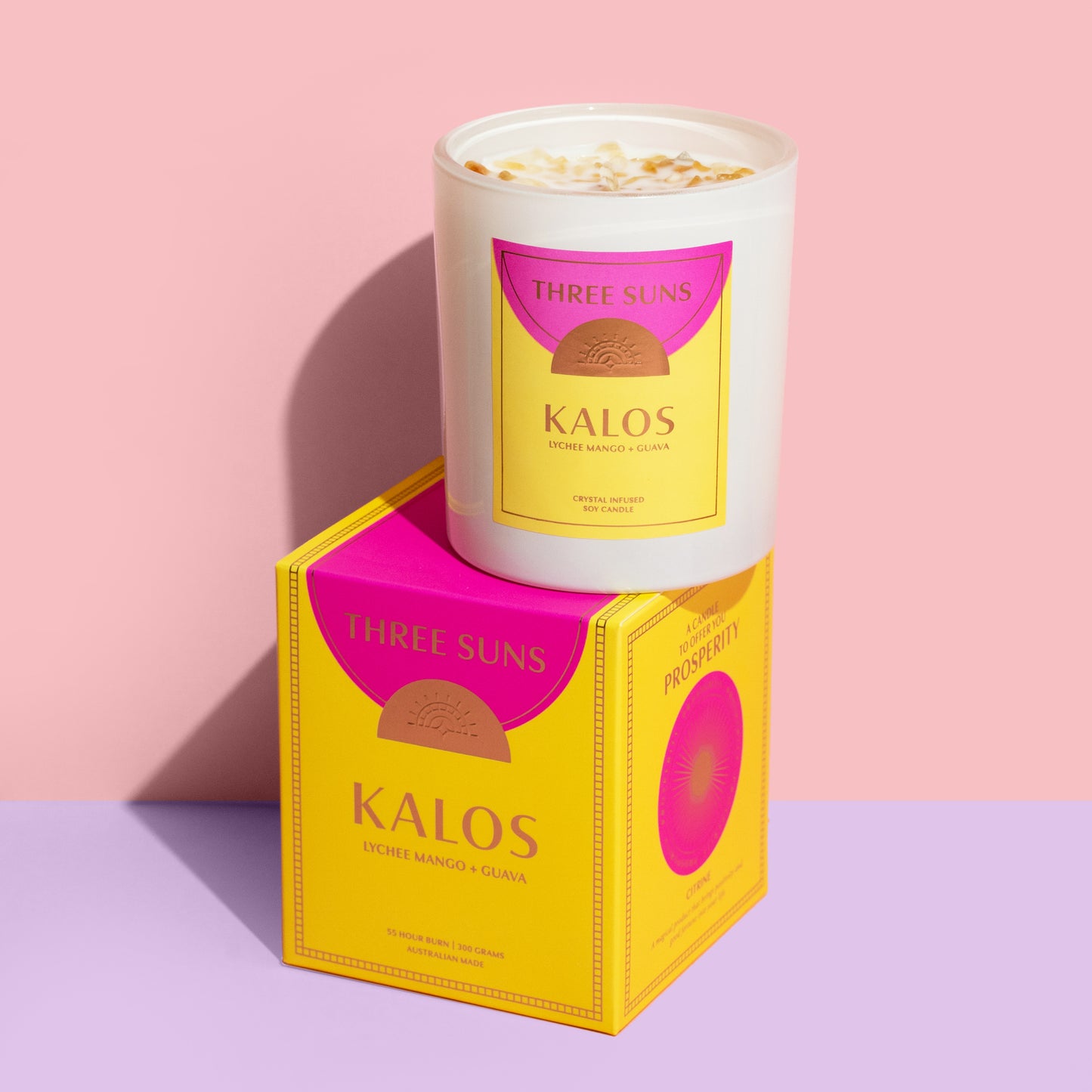 Kalos' | Crystal Infused Candle of Prosperity | Lychee Mango & Guava