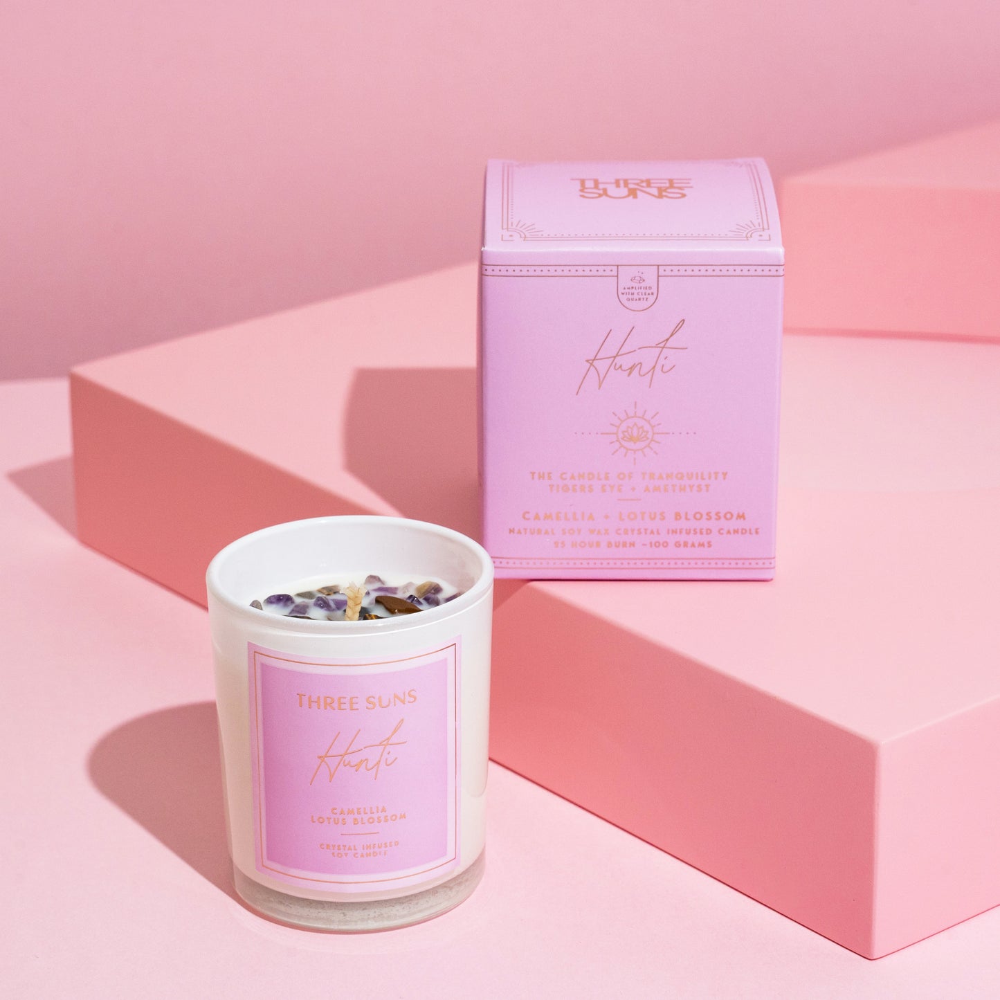 Hunti' | Mini Candle of Tranquility | Camellia + Lotus Blossom - ThreeSuns