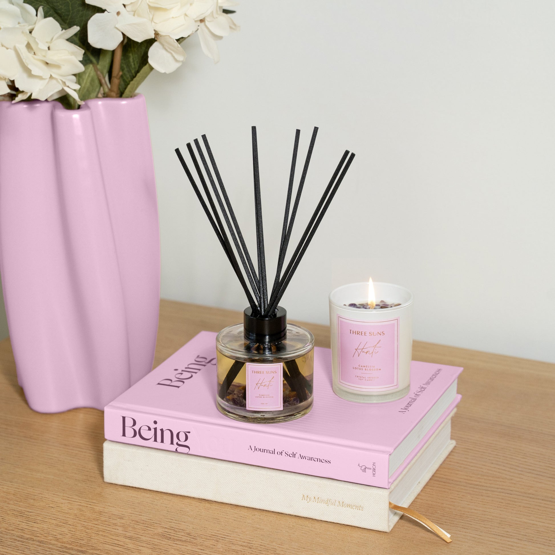 Hunti' | 100ml Diffuser of Tranquility | Camellia + Lotus Blossom - ThreeSuns