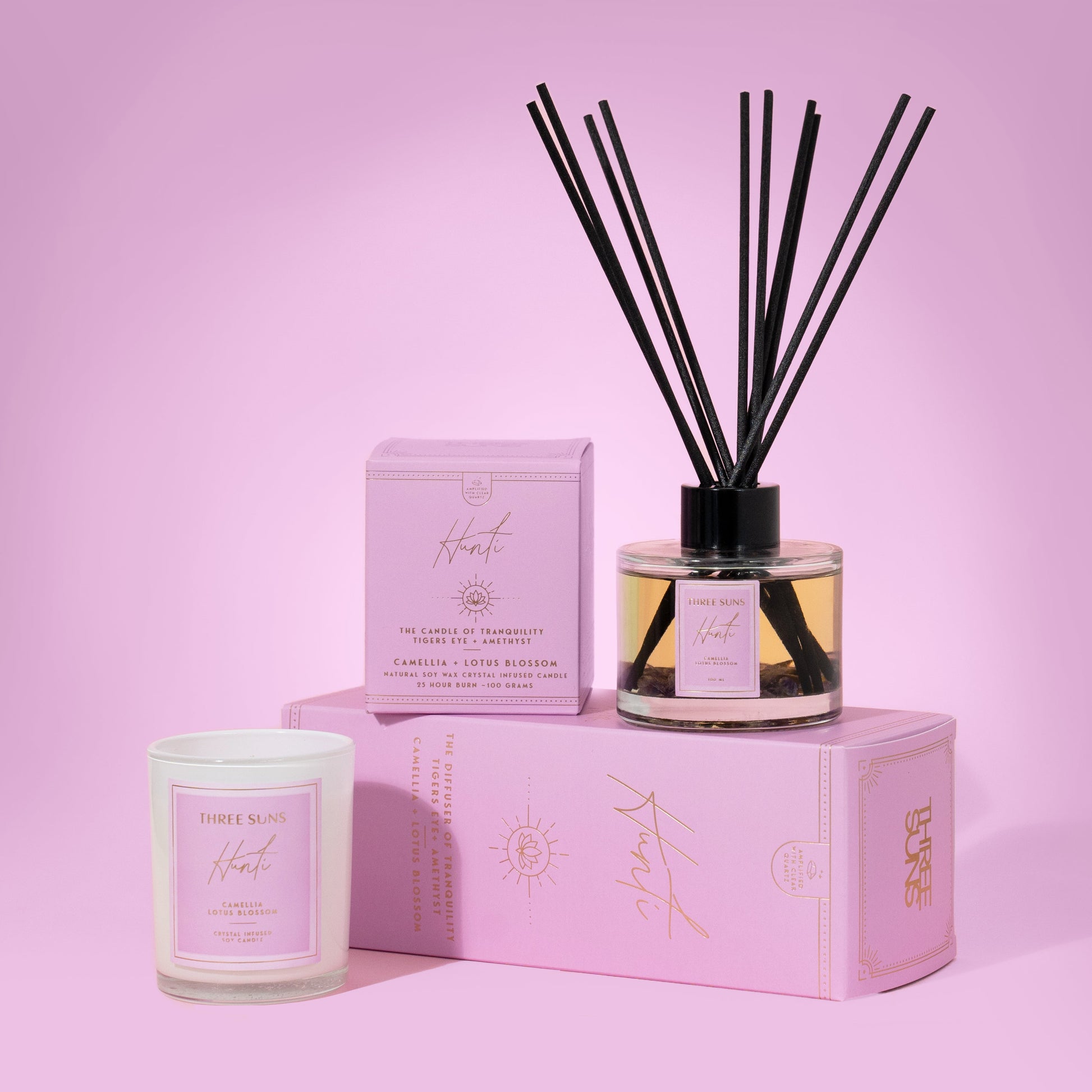 Hunti' | 100ml Diffuser of Tranquility | Camellia + Lotus Blossom - ThreeSuns