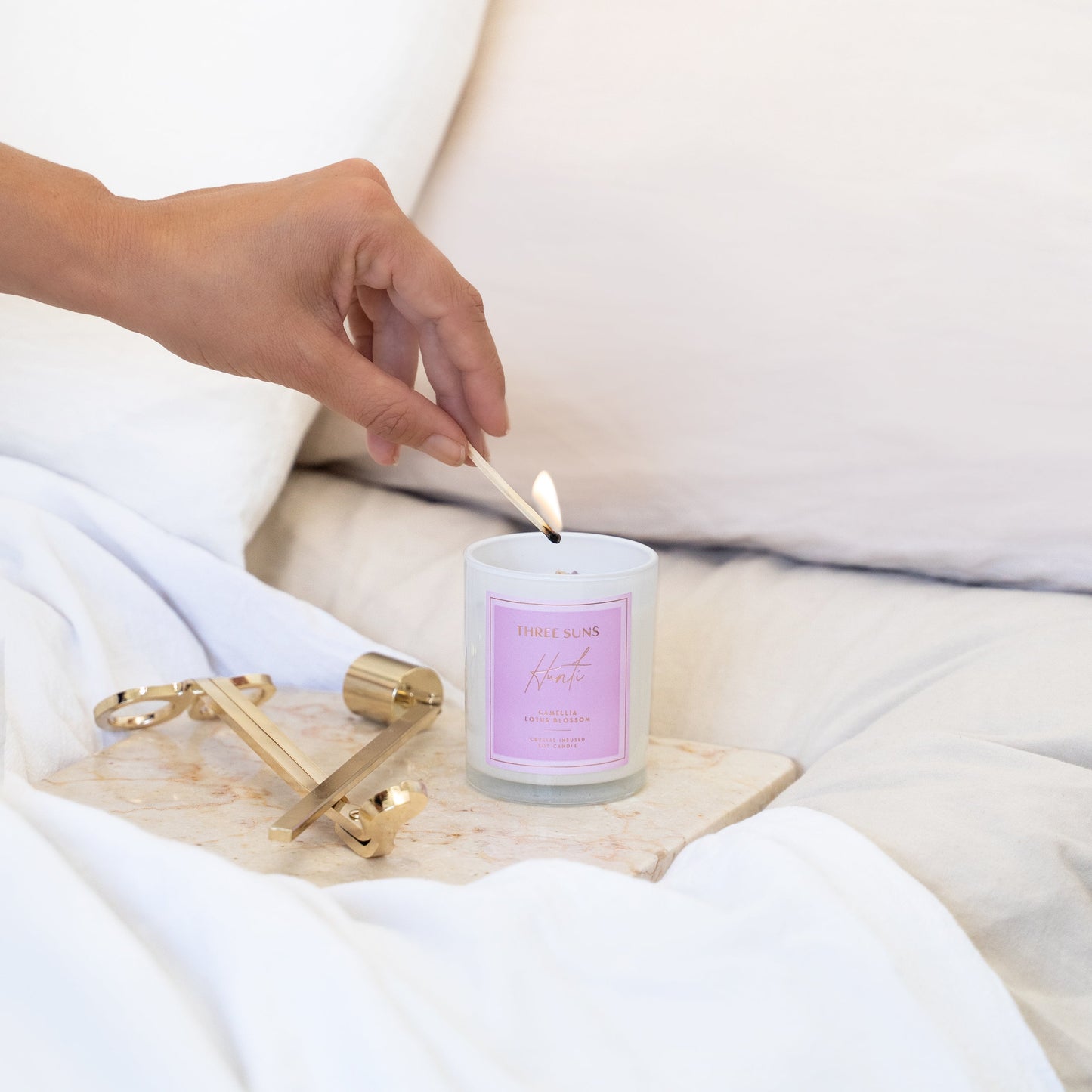 Hunti' | Mini Candle of Tranquility | Camellia + Lotus Blossom - ThreeSuns