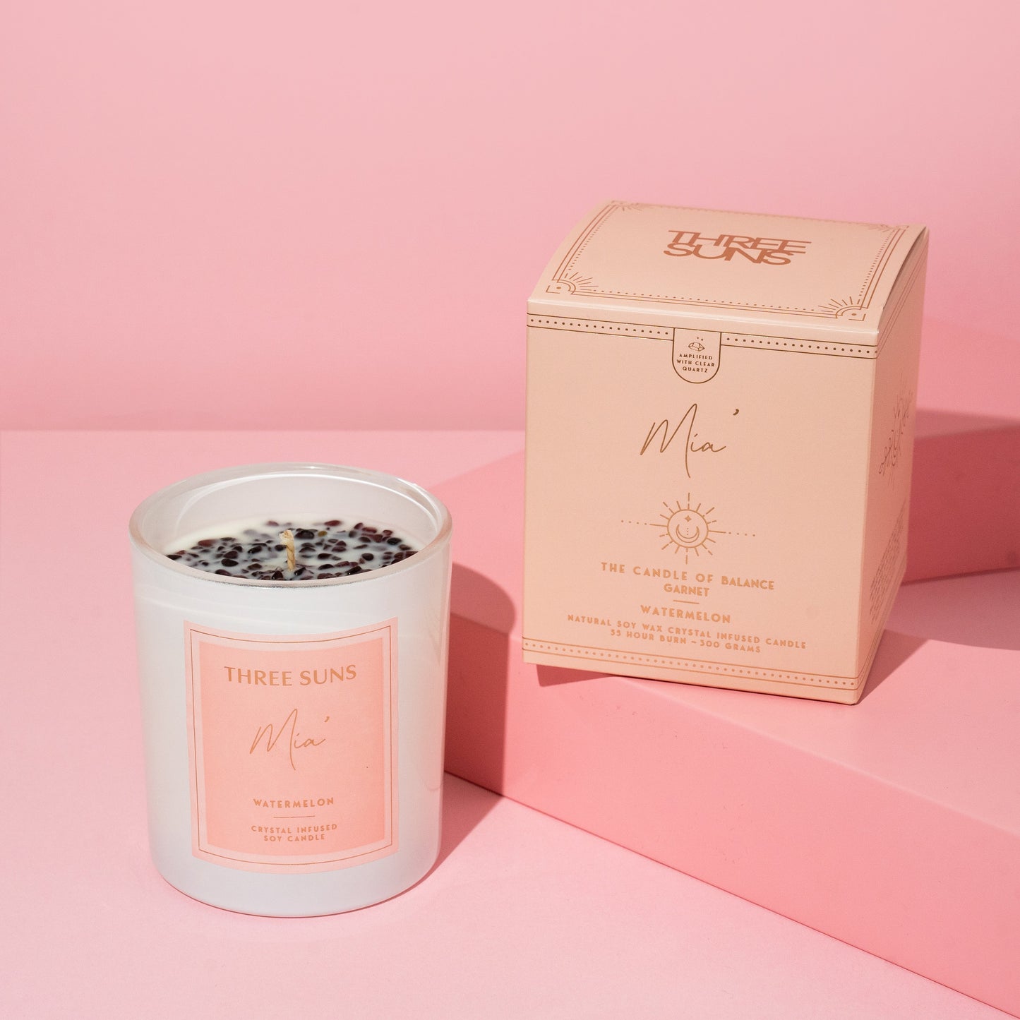 Mia' | Crystal Infused Candle of Balance | Watermelon