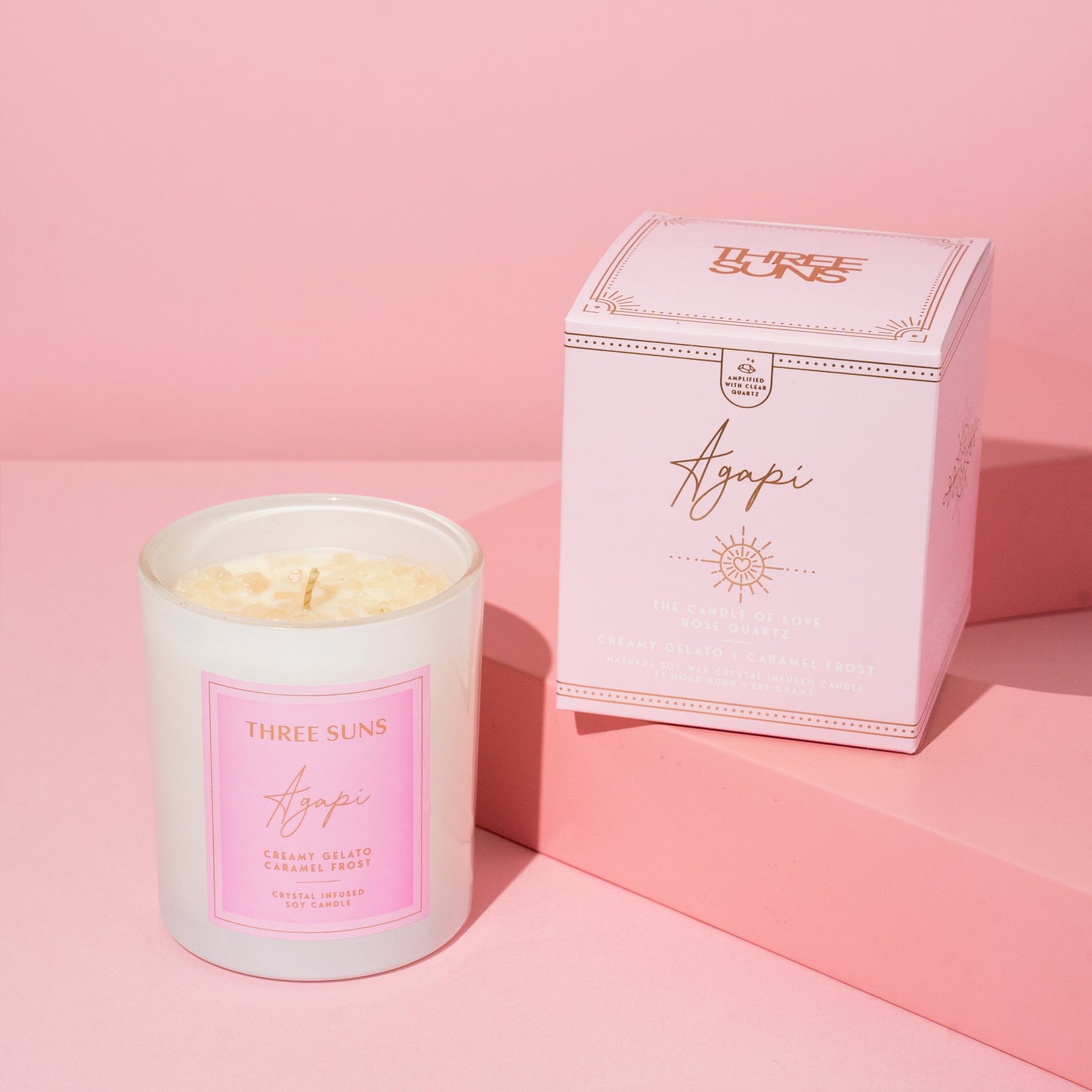 Agapi' | Crystal Infused Candle of Love | Creamy Vanilla Gelato & Caramel Frost