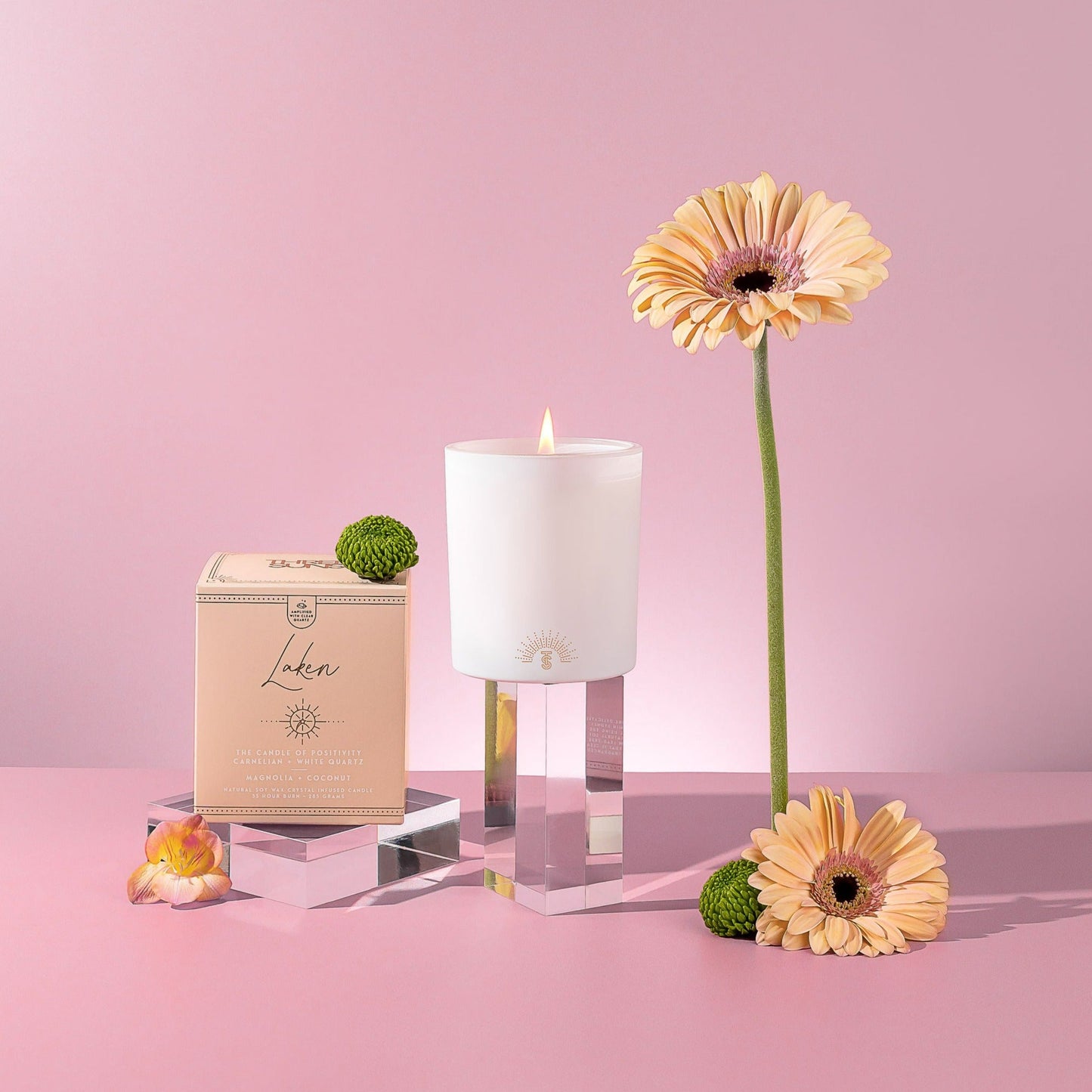 Laken | Crystal Infused Candle of Positivity | Magnolia + Coconut